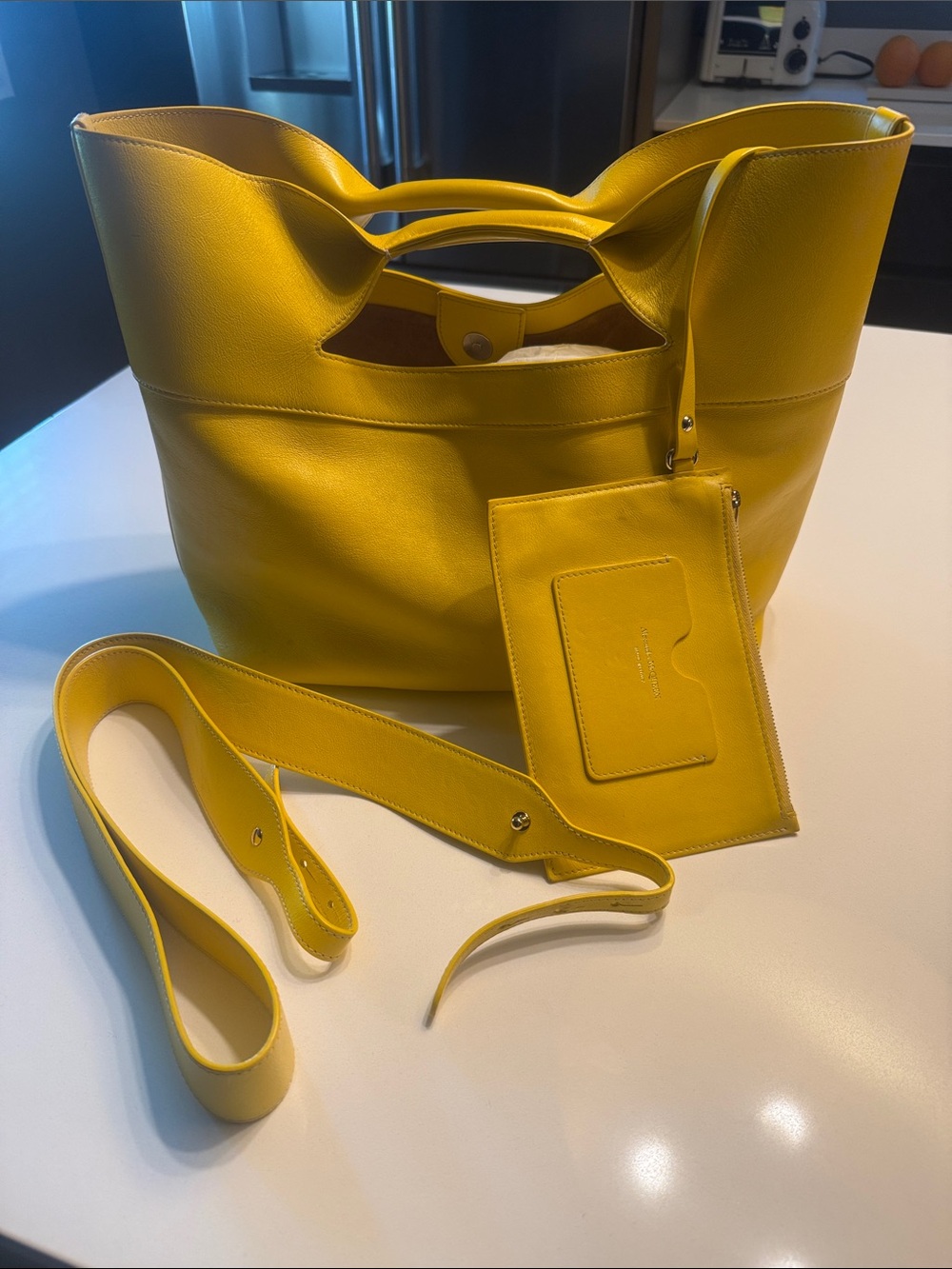 Alexander McQueen Bow Yellow Leather Crossbody Tote with Removable Pouch